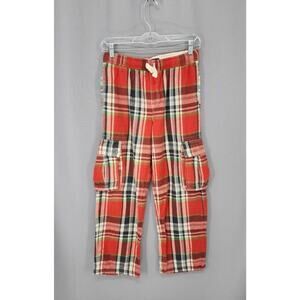 Mini Boden Cargo Pants Unisex 12Y Red Flannel Plaid Drawstring Pockets Cozy